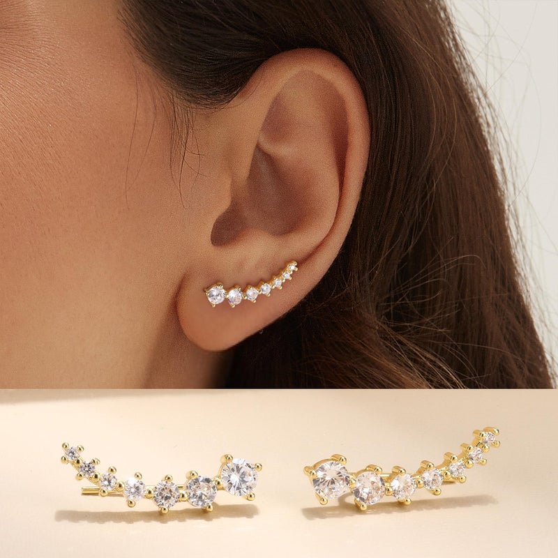FINREZIO 6Pairs Ear Cuffs Climber Hoop Earring CZ Arrow Crawler Stud Earring Jacket for Women Gold - Image 2